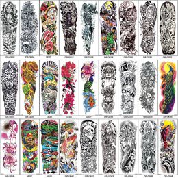 Brazo completo Mangas de tatuajes temporales Pea Peony Dragon Skull Designs Impermeable Cool Hombres Mujeres Tatuajes Pegatinas Body Art Pinturas D19011202