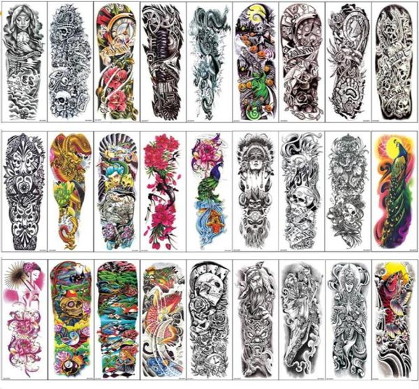 Brazo completo Mangas de tatuajes temporales Pavo real peonía dragón cráneo Diseños Impermeables Frescos Hombres Mujeres Tatuajes Pegatinas Body Art paints8852049