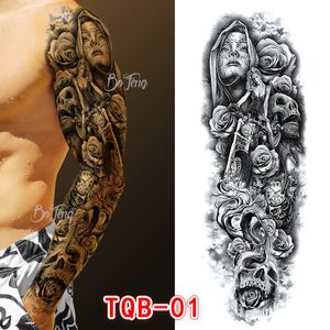 Bras complet tatouages temporaires manche pour hommes femmes réaliste faux Tatoos guerrier Lion tigre fleur Tatoo autocollant noir Totem Maori