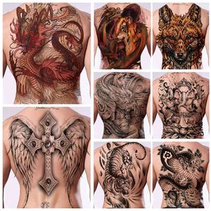 Plein dos grande taille tatouages temporaires autocollants Bady Art autocollant étanche pour hommes Cool trucs serpent Dragon Ganesha tigre