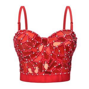 Cuentas llenas Rhinestones Corsé Femenino Top Mujeres Camis Camis Pearls Cofre de pecho corto Camisole Sexy Mujer Lingerie Tube sujetador