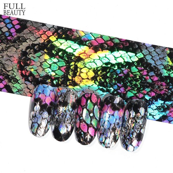 Pleine beauté 16 pièces serpent conception ongles feuilles holographique ciel étoilé feuille autocollant de transfert 20*4 cm manucure Nail Art décalcomanies CH937