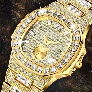 Seau de diamants d'eau à la mode, ensemble hip hop avec montre à Quartz avec calendrier de diamants pour hommes