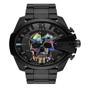 Volledig zwart horloge Steampunk Schedel Rvs Skeleton Heren Quartz Horloges Topmerk DZ horloge DZ4582 DZ4576188r