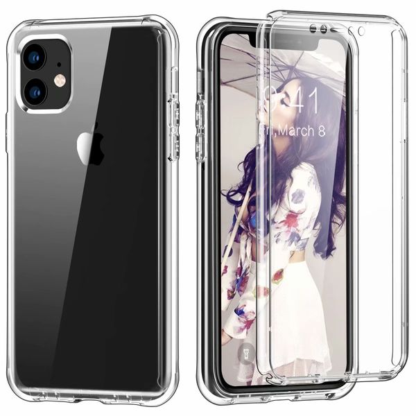 Protecteur d'écran intégré au corps intégral Coque antichoc transparente robuste pour iPhone X XS MAX XR iPhone 11 Pro MAX 6 6S 7 8 Plus