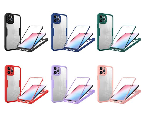 Cobertura de cuerpo completo Estuches de doble cara para iPhone 15 Plus 14 13 Pro MAX 12 11 XS XR X 8 7 360 grados Transparente Transparente PC duro Acrílico Suave TPU PET Película frontal 2 en 1 Contraportada