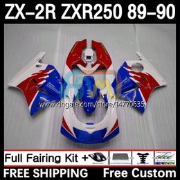 Kit de cuerpo completo para KAWASAKI NINJA ZX 2R 2 R R250 ZXR 250 ZX2R ZXR250 1989 1990 Carrocería 8DH.31 ZX-2R ZXR-250 89-98 ZX-R250 ZX2 R 89 90 Carenado de motocicleta azul blanco