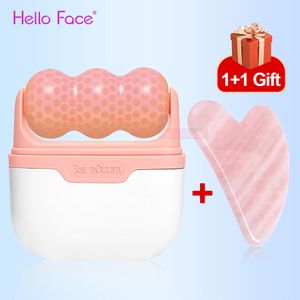 Full Body Massager Hello Face Ice Roller Massage 2 Shape Heads Krimpen Poriën Koude Therapie Herbruikbare Freezable Ice Massager Lifting Tools 230614