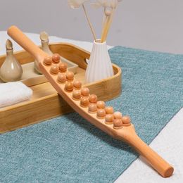 Full Body Massager Natuurlijk Hout Schrapen Massage Stok Dubbele Rij 20 Kralen Achterbeen Body Massager Spa Therapie Tool Puntbehandeling Gua Sha Relax 221020