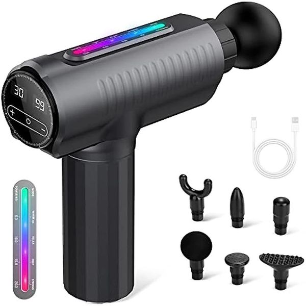 Masseur complet du corps, pistolet de massage portable, vibrateur pour tissus profonds, avec barre lumineuse sensible à la pression, portable pour soulager les douleurs du dos et du cou 231113