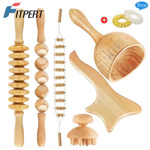 Masajeador de cuerpo completo Terapia de madera Herramientas de masaje Maderoterapia Kit Inicio Masajeador de madera Rodillo Madera Gua Sha Rodillo Manual Fascia de madera Masaje 230614