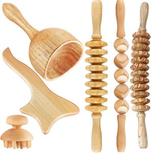 Full Body Massager Houten Maderotherapie Back Roller Wiel Anticellulite Gua Sha Gereedschap Kit Voor Reductieve 221101