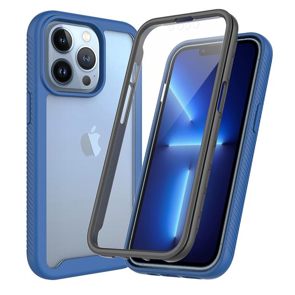 Étuis robustes complets Protecteur d'écran PET intégré TPU souple PC Couverture transparente antichoc pour iPhone 14 13 12 Pro Max XR XS X 8 7 Plus Samsung S20 S21 FE S22 Plus A03S A03 A13 A23