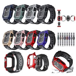 Volledige body riemen Case Anti-fall Beschermende hoes PC Hard met siliconenriem voor Apple Watch Band Maat 40 41 44 mm Fit IWatch 5 6 7 8 Riemband Sport Bandband