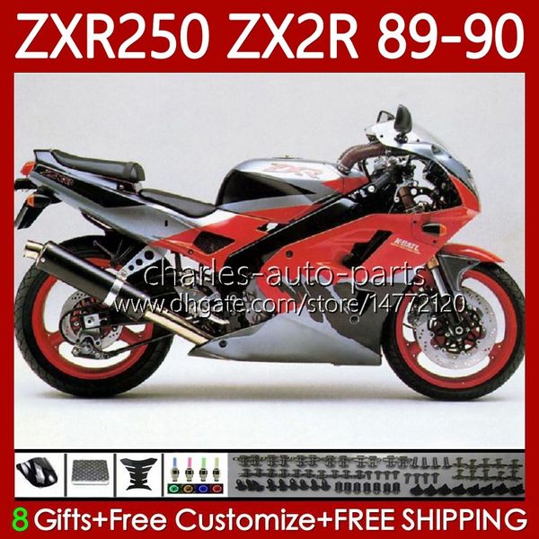 Kit de carrosserie complète pour Kawasaki Ninja ZX 2R 2 R R250 ZXR 250 ZX2R ZXR250 1989 1990 Body 84No.93 ZX-2R ZXR-250 Red Gris 89-98 ZX-R250 ZX2 R 89 90 Catériel de la moto