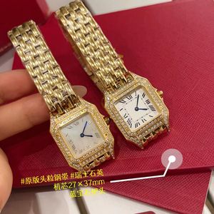 Montres-bracelets de marque complète femme fille 27mm diamant carré mouvement suisse en acier inoxydable bande métallique de luxe AAA réservoir horloge à quartz CT 102