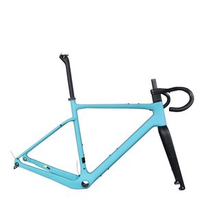 Cadre de vélo de gravier de frein à disque T1000 en fibre de carbone GR044 à travers l'axe peinture bleue taille disponible 49/52/54/56/58 cm