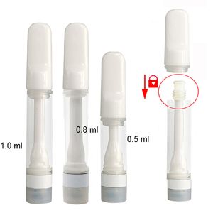 Chariots entièrement en céramique 0,5 ml 1 ml d'huile épaisse Atomiseurs Cartouches de vape E-cigarette Réservoir en verre vide Vaporisateur à bobine en céramique 2 trous 510 filetage Press in Tips Chariots sans plomb