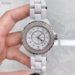 Relojes de pulsera de cristal de zafiro de calidad de cerámica completa, reloj de cuarzo con movimiento para mujer, relojes de moda con bisel negro para mujer de 33mm para mujer