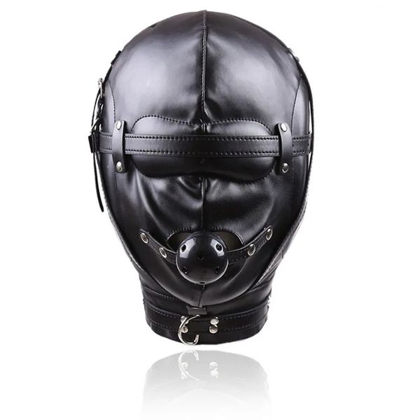 Masque à capuche de Bondage à tête fermée, bandeau avec trou, boule, Gag, jeux pour adultes, esclave, Cosplay, contraintes sexuelles, jouets érotiques