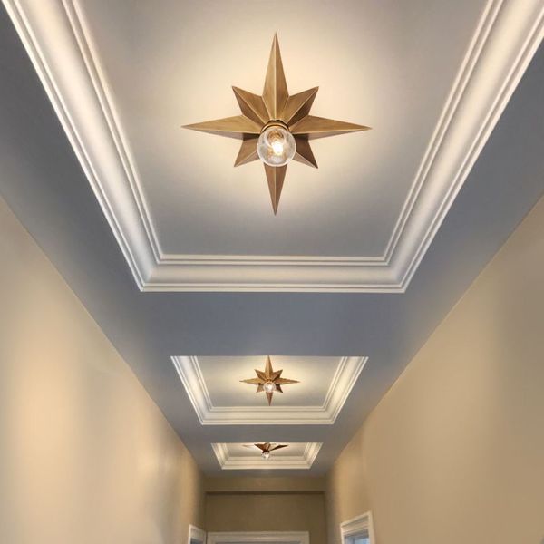 Luz de techo de estrella de cobre completa lámpara de luz de estilo americano Luz de cúpula octogonal simple balcón de balcón de balcón escaleras lámpara de techo de cocina2251