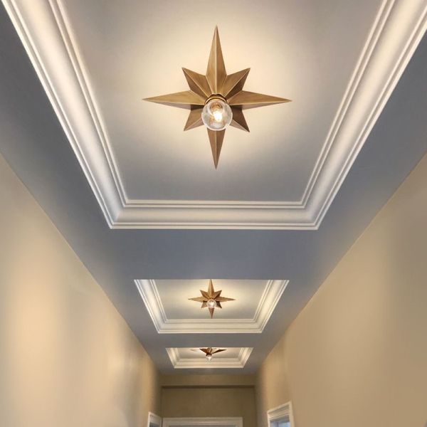 Lámpara de techo de estrella de cobre completo, luz de cúpula octogonal de estilo americano, balcón simple, porche, pasillo, escaleras, lámpara de techo de cocina 242c