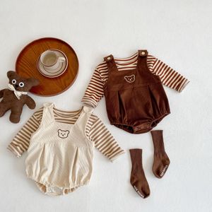 Vêtements de bébé en coton complet ours mignon barboteuse pour bébé rayure coton à manches longues combinaison nouveau-né deux pièces tenue printemps automne bébé vêtements 2588