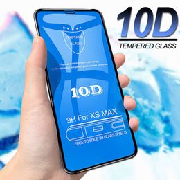 Cubierta completa 10d Protector de pantalla de vidrio templado de temperatura curva grande para iPhone 13 12 Mini 11 Pro Max 8 más 25pcs/Opp Bag Sin caja