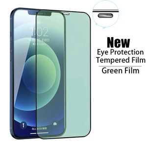 Volledige dekking Groen licht Oogbescherming Gehard glas voor iPhone 12 13 Mini XR XS 11 14 Pro Max Screenprotector iPhone 6 6s 7 8 Plus Stofdichte ontvanger