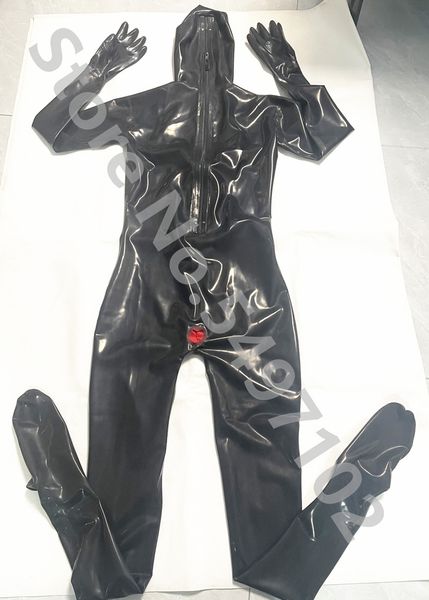 Couverture complète Latex Catsuit 3d Monts W mois Vaginal et anal 3 Conservations Back Zip Attaches Glants de capuche