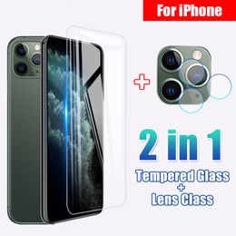 Verre trempé à couverture complète pour IPhone 11 Pro X XR XS Max protecteur d'écran d'objectif de caméra pour IPhone 6 6s 7 8 Plus verre de protection