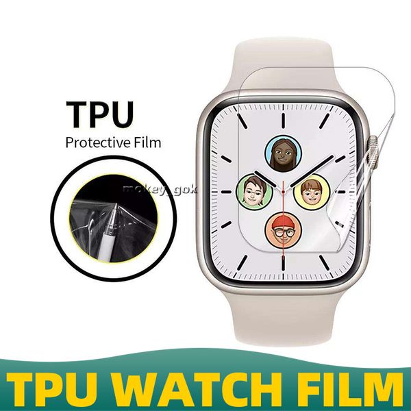 Couverture complète Colle complète Silicone Hydrogel TPU Film Sensible Touch Abattage Protecteur d'écran de montre intelligente pour Apple Watch S7 S8 Ultra 49 mm 45 mm 41 mm 40 mm 44 mm 42 mm 38 mm