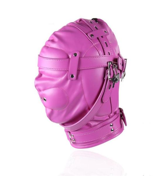 Masque de fête bdsm entièrement couvert, équipement de bondage, produits de maîtrise de la cécité pour femmes, faux cuir rose GN3113000159290254