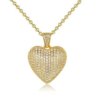 Volledige kristallen diamant hart ketting gouden kettingen hart liefde hanger vrouwen kettingen mode-sieraden