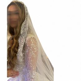 Catedral nupcial de encaje de perla de cristal completo Luxury 2024 Nuevo accesorios de boda Velo blanco con peine de cabello de metal A5GH#