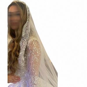 Voile de dentelle de perles de cristal complet cathédrale de mariée luxe 2024 nouveaux accessoires de mariage voile blanc avec peigne à cheveux en métal h9eK #