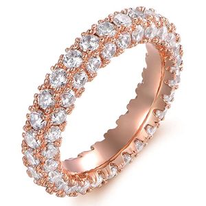 Volledige kubieke zirkoon diamonnd ringband ontwerper sieraden drie zijkristallen charme roségouden ringen boeiende ringcadeau