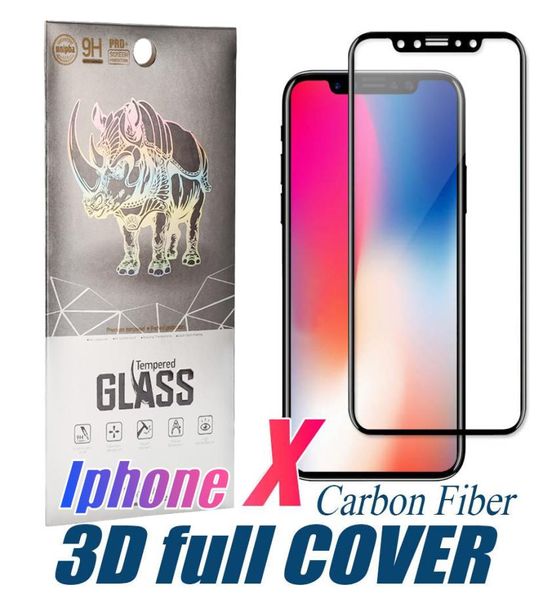 Vidrio templado curvo completo para iPhone 12 11 Pro Max XS MAX Pantalla Protector Película Carbon Fiber Soft Edge con paquete1997373333