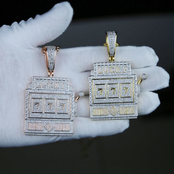 Lettre complets de pierre pavée lettre Lucky 777 charme Collier pendentif neuf bijoux hip hop pour hommes femmes glacé oil gold argent bijoux en gros