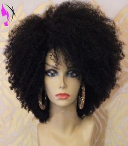 Perruques afro crépues bouclées pleine densité pour femmes noires, perruque synthétique avec partie latérale en dentelle résistante à la chaleur avec cheveux de bébé 5785802