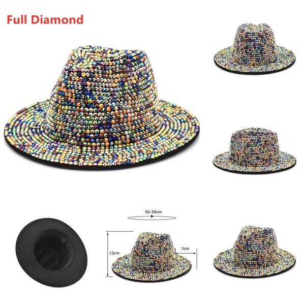 Plein diamant réglable Fedora chapeau Bling strass Panama femmes hommes large bord feutre Jazz chapeaux en gros été hiver