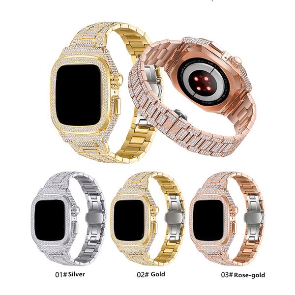 Full Diamond Armor Case Bracelet à boucle papillon en métal Band Link Bracelet Bretelles Bandes Bracelet pour Apple Watch Series 4 5 6 7 8 SE iWatch 44mm 45mm