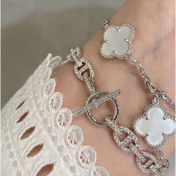 Bracelet plein de diamants, boucle nez de cochon, argent 925, V léger, luxe exquis, or Rose Kelly, édition Fine BLI