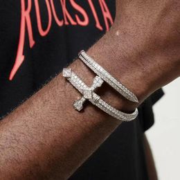 Volledige diamantarmband Nieuwe trendy designer Bracelet Hip Hop Justice Sword Sword Bracelet Designer Koper ingelegde zirkoon zilveren armband heren zirkoon designer sieraden hot