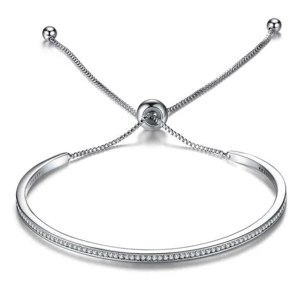 Cadena de eslabones de cristales de diamante completo Brazalete de pulseras de amistad ajustable de plata 925