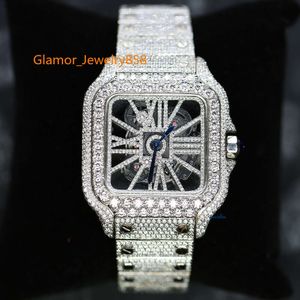 Montre entièrement diamant personnalisée vvs avec boîtier en or hip hop certifié gra squelette couple en acier inoxydable pour femme s925 moissanite