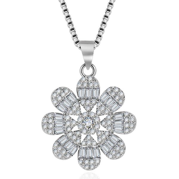 Plein diamant huit pétale fleur échelle carré diamant pendentif pendentif collier micro-set zircon fleur de cerisier amour pendentif chaîne collier