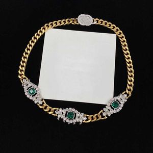 Volledige Diamond Emerald Kettingen Designer Brief Hanger Ketting Hoge Kwaliteit Dubbele Alfabet Strass Metalen Ketting Paleis Stijl J300w