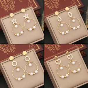 Boucles d'oreilles en diamant, amour, étoile, tempérament, perle, en acier inoxydable, bijoux E526