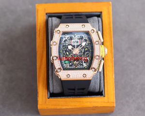 Full Diamond heren saffierkwaliteit 6-pins automatisch mechanisch uurwerk rubberen riem bovenaan Luxe merkhorloge